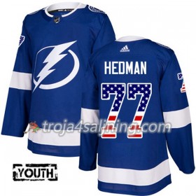 Tampa Bay Lightning tröja Victor Hedman 77 Adidas 2017-2018 Blå USA Flag Fashion Authentic - NHL Tröjor Barn